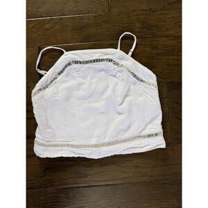 Abercrombie & Fitch White Linen Blend Ladder Stitch Crochet Cami Crop Top XS